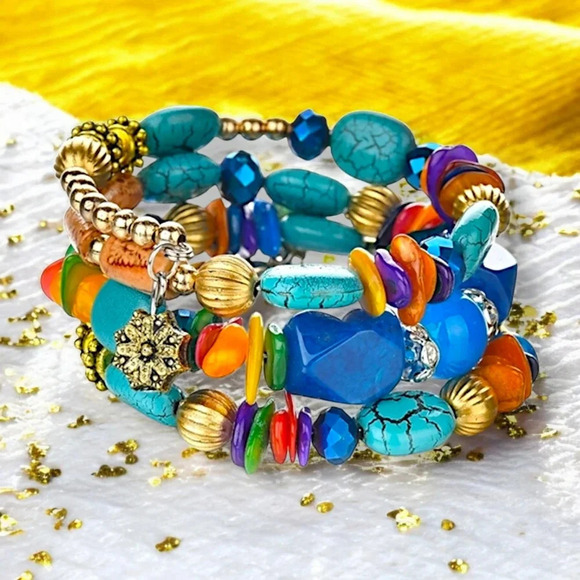 ποΈ Handmade Wrap Around Beaded Colorful Fashion Bracelet Trendy Boho-Chic - Picture 4 of 15